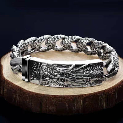 Mythstone Retro Dragon Scale Pattern Engraved Protection Bracelet