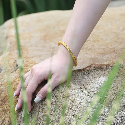 MythStone Cyan Jade Copper Auspicious Clouds Calm Healing Bracelet Bangle