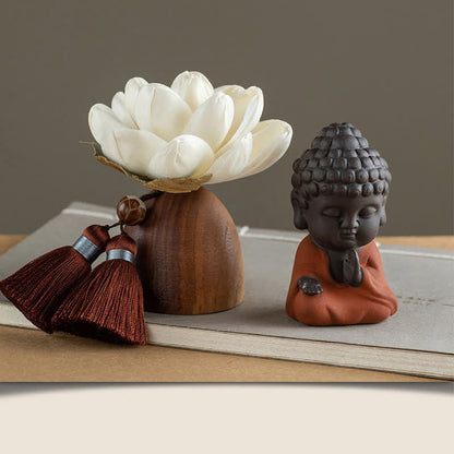 Mythstone Black Peach Wood Buddha Flower Calm Cure Decorations