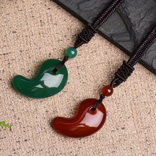 Mythstone Red Agate Green Agate Moon Pattern Confidence Calm Necklace