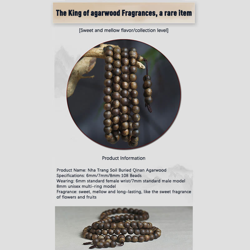 MythStone 108 Mala Beads Nha Trang Soil Buried Qinan Agarwood Balance Strength Bracelet