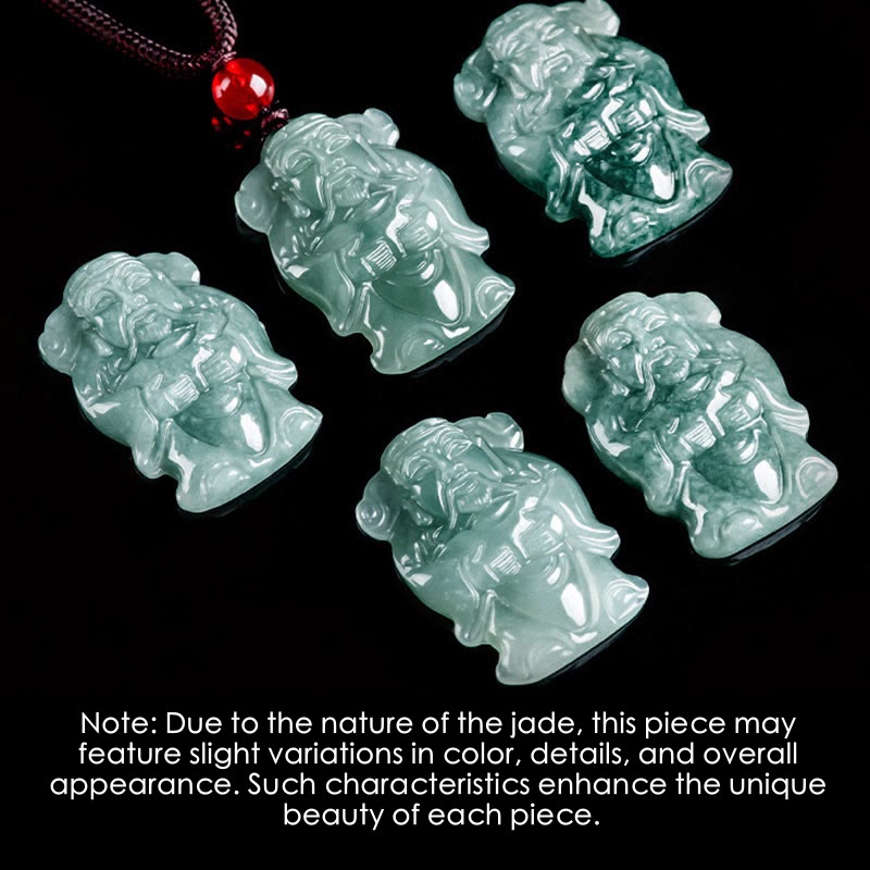 Mythstone Natural Green Jade Chinese God of Wealth Caishen Ingot Abundance Necklace Pendant