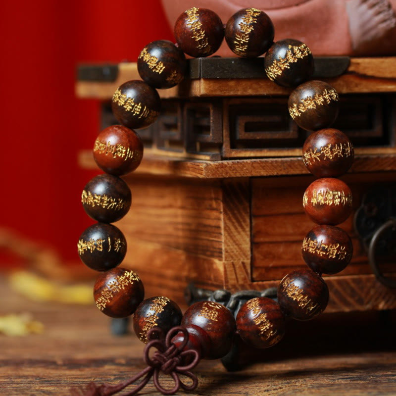 Pulsera de curación con sutra del corazón de palisandro tibetano Mythstone grabada