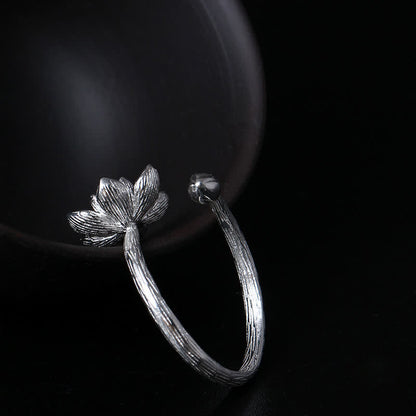 Mythstone 925 Sterling Silver Lotus Flower Blessing Ring