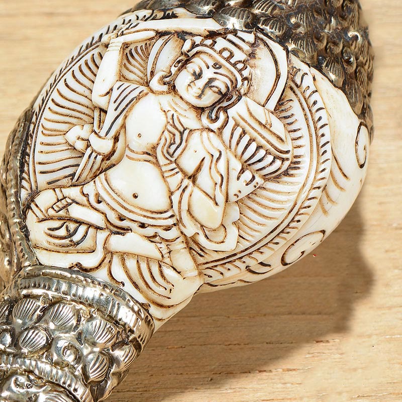 Mythstone Tibetan Handmade Engraved Shankha Buddha Conch Shell Wealth Positive Decoration