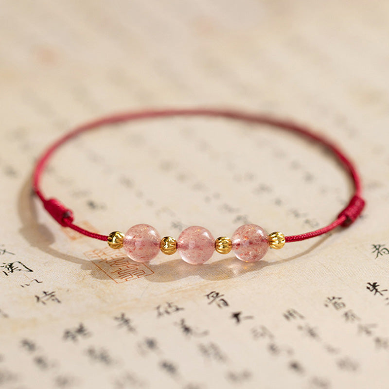 Mythstone Strawberry Crystal Beads Luck Red String Anklet