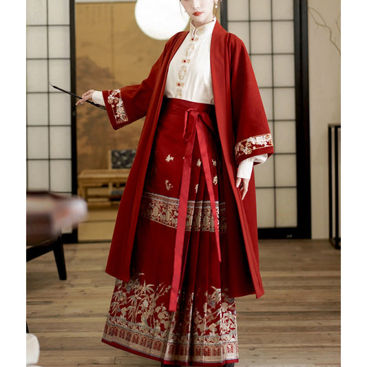 Mythstone Flower Bamboo Embroidery Long Sleeve Shirt Top Chinese Horse Face Skirt Mamianqun Wrapped Skirt Coat