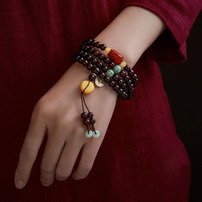 Pulsera de protección PiXiu con 108 cuentas de Buda natal del zodíaco chino de MythStone, hoja pequeña, sándalo rojo, ágata roja