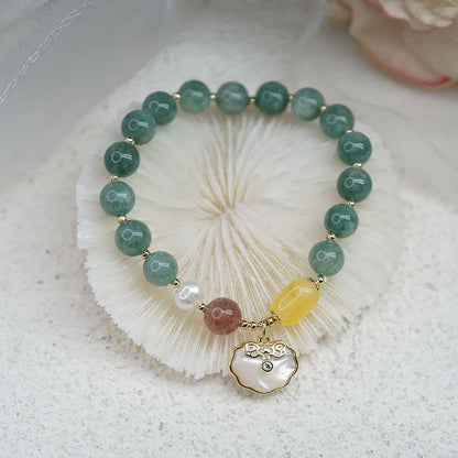 Pulsera de la suerte con candado Ruyi y concha marina de jade Mythstone 