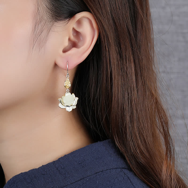 Mythstone White Jade Protection Harmony Drop Earrings