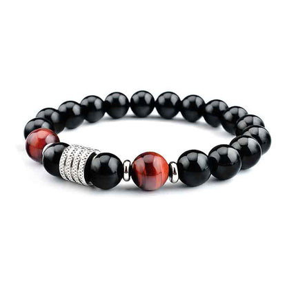 Pulsera de piedra mitológica con obsidiana negra natural y ojo de tigre