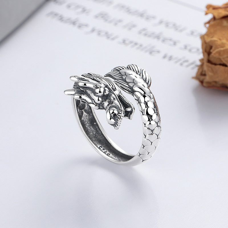 Mythstone 925 Sterling Silver Year Of The Dragon Luck Strength Adjustable Metal Ring