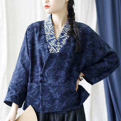 Mythstone Flower Jacquard V-Neck Long Sleeve Jacket