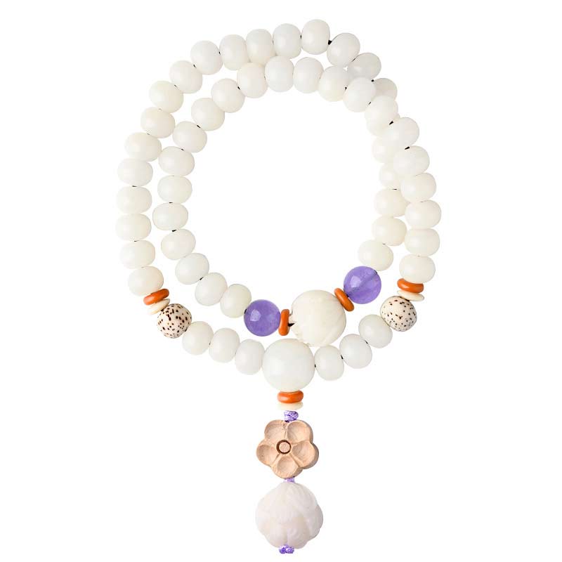 Mythstone Tibetan White Jade Bodhi Lotus Blessing Bracelet