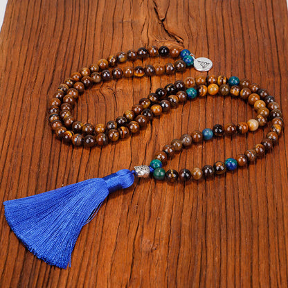 Mythstone 108 Mala Beads Tiger Eye Buddha Strength Bracelet Tassel Necklace Pendant