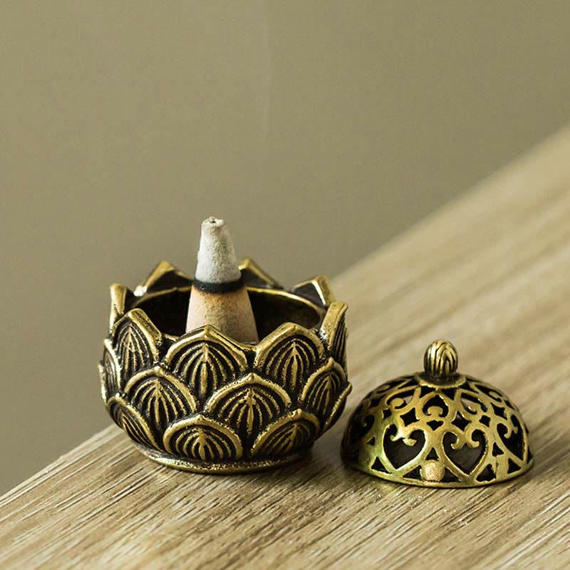 Mythstone Tibetan Mini Lotus Pattern Meditation Copper Incense Burner