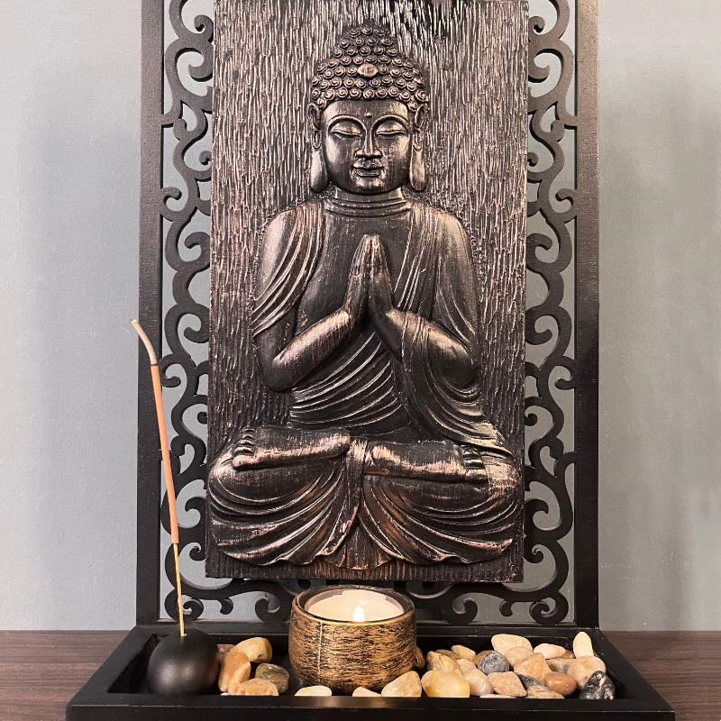 Altar de oración de resina para el hogar con la piedra mitológica de Buda de la compasión y la serenidad 