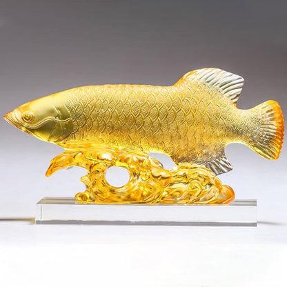 Pieza de arte de pez koi de cristal Liuli hecha a mano de Mythstone para decoración del hogar y la oficina