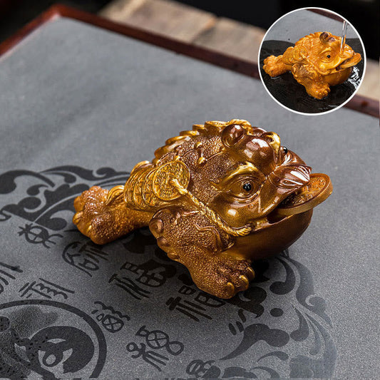 Mythstone Color Changing FengShui Wealth Lucky Frog Copper Coin Tea Pet Resin Figurine Decoration