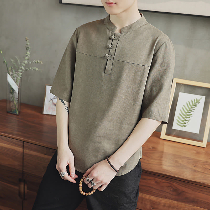 Mythstone Casual Half Sleeve Shirt Cotton Linen Men Clothing