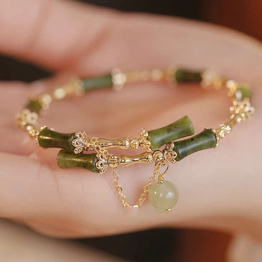 MythStone Bamboo Jade Pattern Luck Bracelet Bangle