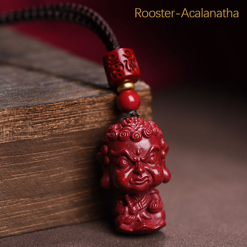 Mythstone Chinese Zodiac Natal Buddha Natural Cinnabar Amulet Keep Away Evil Spirits Necklace Pendant