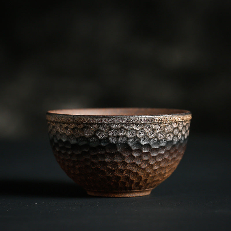 Mythstone Simple Brown Striped Texture Ceramic Teacup Kung Fu Tea Cup Bowl