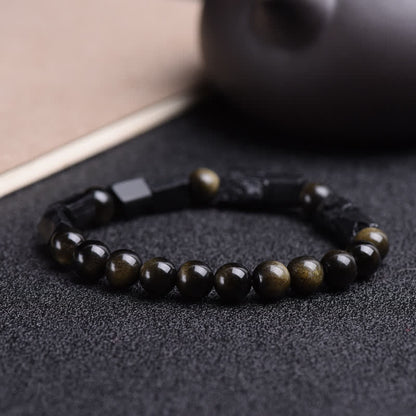 Mythstone Gold Sheen Obsidian Black Tourmaline Wealth Bracelet