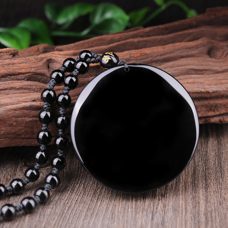 Mythstone Bagua Dragon Phoenix Obsidian Fulfilment Pendant Necklace