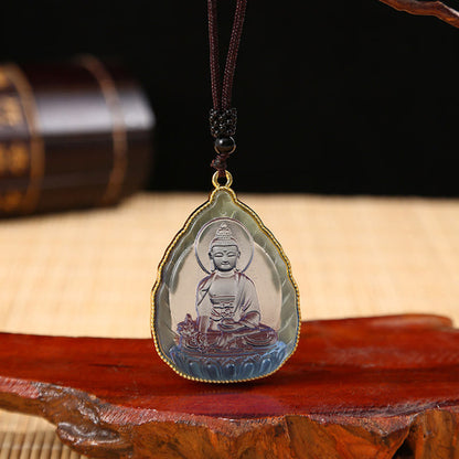 Mythstone Tibetan Buddha Liuli Crystal Serenity Necklace Pendant