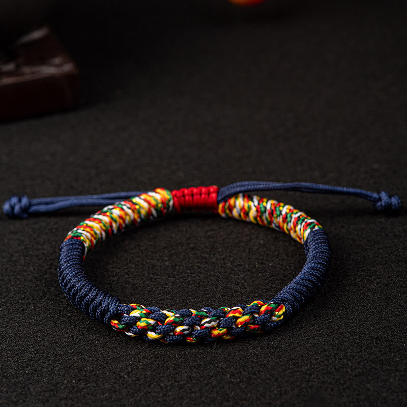 Pulsera trenzada de nudos de la suerte con nudos King Kong coloridos hechos a mano tibetanos Mythstone