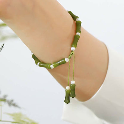 Pulsera de amor y paz con diseño de bambú y peridoto natural Mythstone 