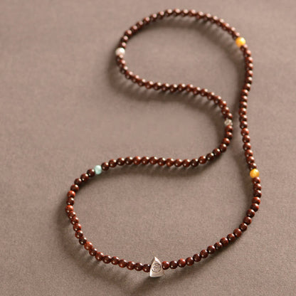 Mythstone 925 Sterling Silver Indian Small Leaf Red Sandalwood Fu Character Protection Triple Wrap Bracelet