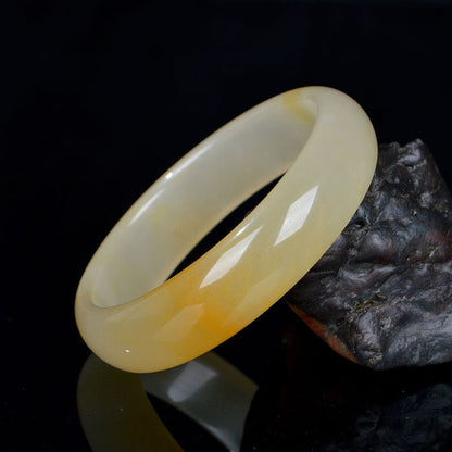 Mythstone Natural Golden Silk Jade Luck Wealth Bracelet Bangle