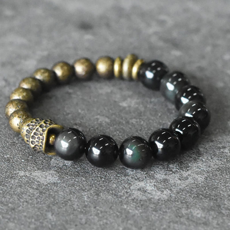 Mythstone Rainbow Obsidian Copper Bead Positive Transformation Bracelet