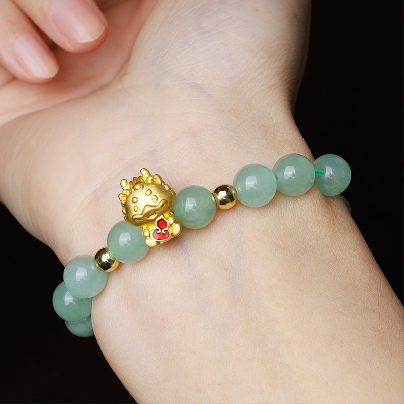 Mythstone Year Of The Dragon Natural Green Aventurine Lucky Gourd Bracelet