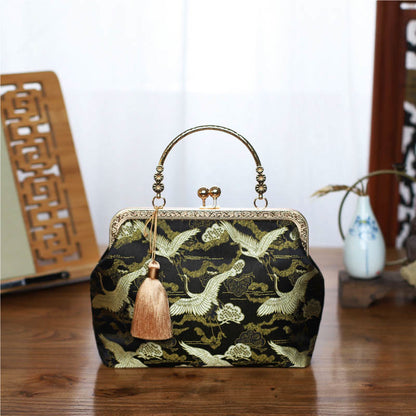 Mythstone Vintage Flower Butterfly Crane Sea Waves Metal Chain Crossbody Bag Shoulder Bag Handbag