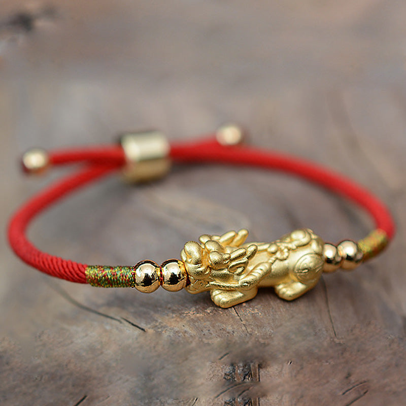 Mythstone 24K Gold-Plated PiXiu Luck Red String Bracelet