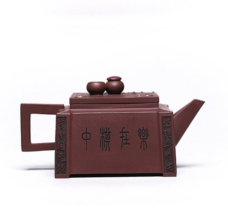 Tetera cuadrada de arcilla morada para kung fu hecha a mano Mythstone Yixing Gomoku para jugar al ajedrez de 280 ml