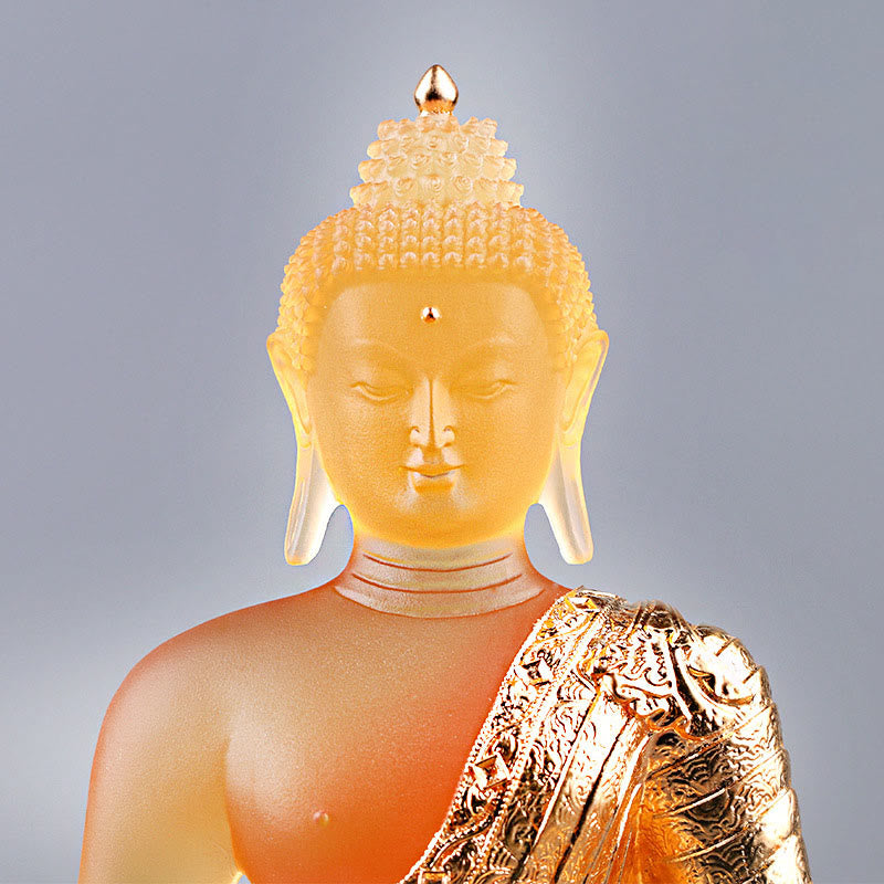 Mythstone Buddha Handmade Figurine Liuli Art Piece Serenity Statue Home Offering Decoration