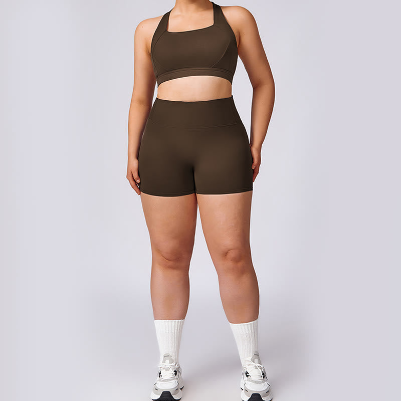 Mythstone PLUS SIZE Backless Criss-Cross Strap Bra Shorts Leggings Pants Sports Gym Yoga Quick Drying Outfits