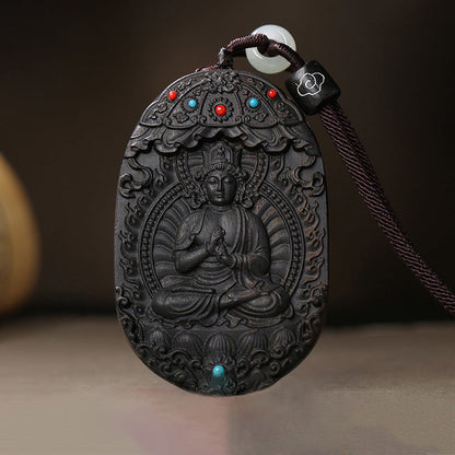 Mythstone Chinese Zodiac Natal Buddha Agarwood Om Mani Padme Hum Lotus Peace Necklace Pendant