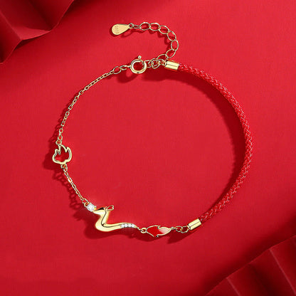 Mythstone 925 Sterling Silver Luck Year of the Dragon Red String Chain Bracelet