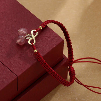 Mythstone Strawberry Quartz Crystal Endless Knot Love Healing Red String Weave Bracelet