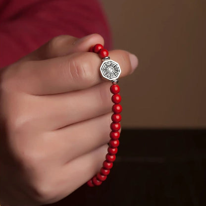 Mythstone 925 Sterling Silver Yin Yang Bagua Symbol Cinnabar String Concentration Bracelet