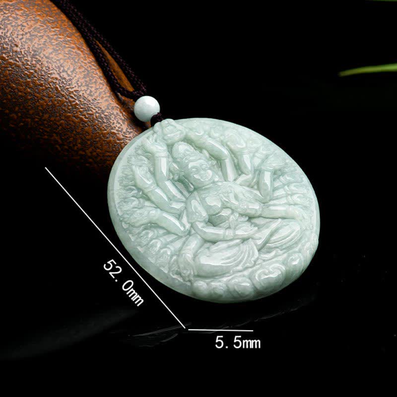 Mythstone Thousand-Hand Kwan Yin Avalokitesvara Jade Blessing String Necklace Pendant