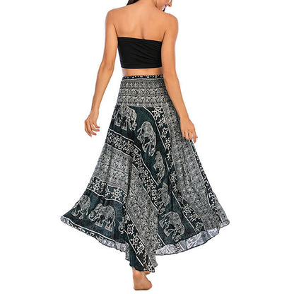 Mythstone Two Style Wear Boho Elephant Geometry Lace-up Skirt Dress