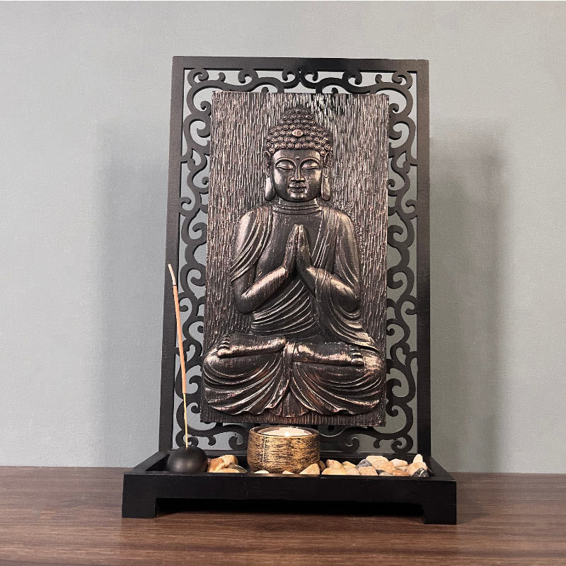 Altar de oración de resina para el hogar con la piedra mitológica de Buda de la compasión y la serenidad 