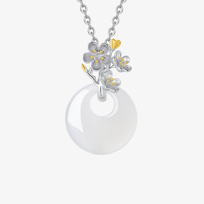 Mythstone 925 Sterling Silver Round Chalcedony Twelve Months Flower Harmony Necklace Pendant