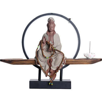 Mythstone Buddha Avalokitesvara Ceramic Lotus Relaxation Incense Burner Decoration